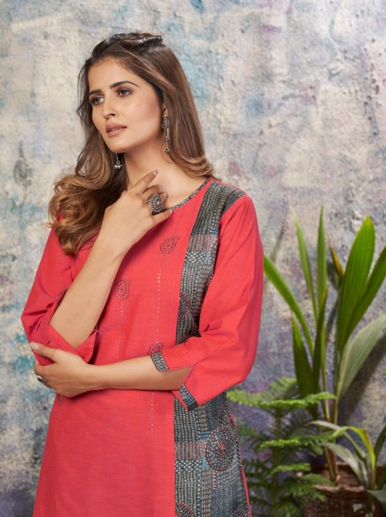 Peach Cotton A-Line Kurta Set - Payal