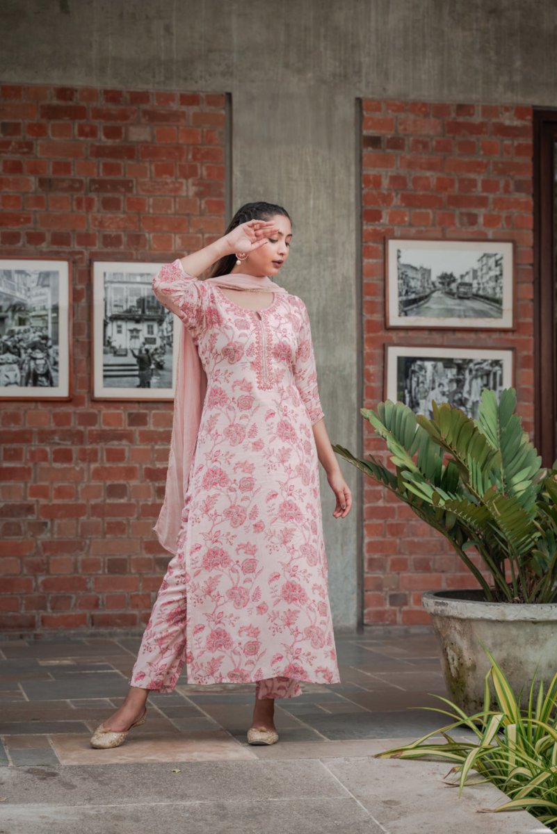 Peach Festive Printed Suit Set - Payal