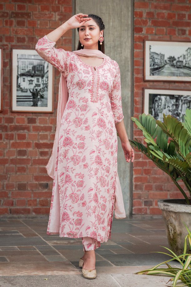 Peach Festive Printed Suit Set - Payal