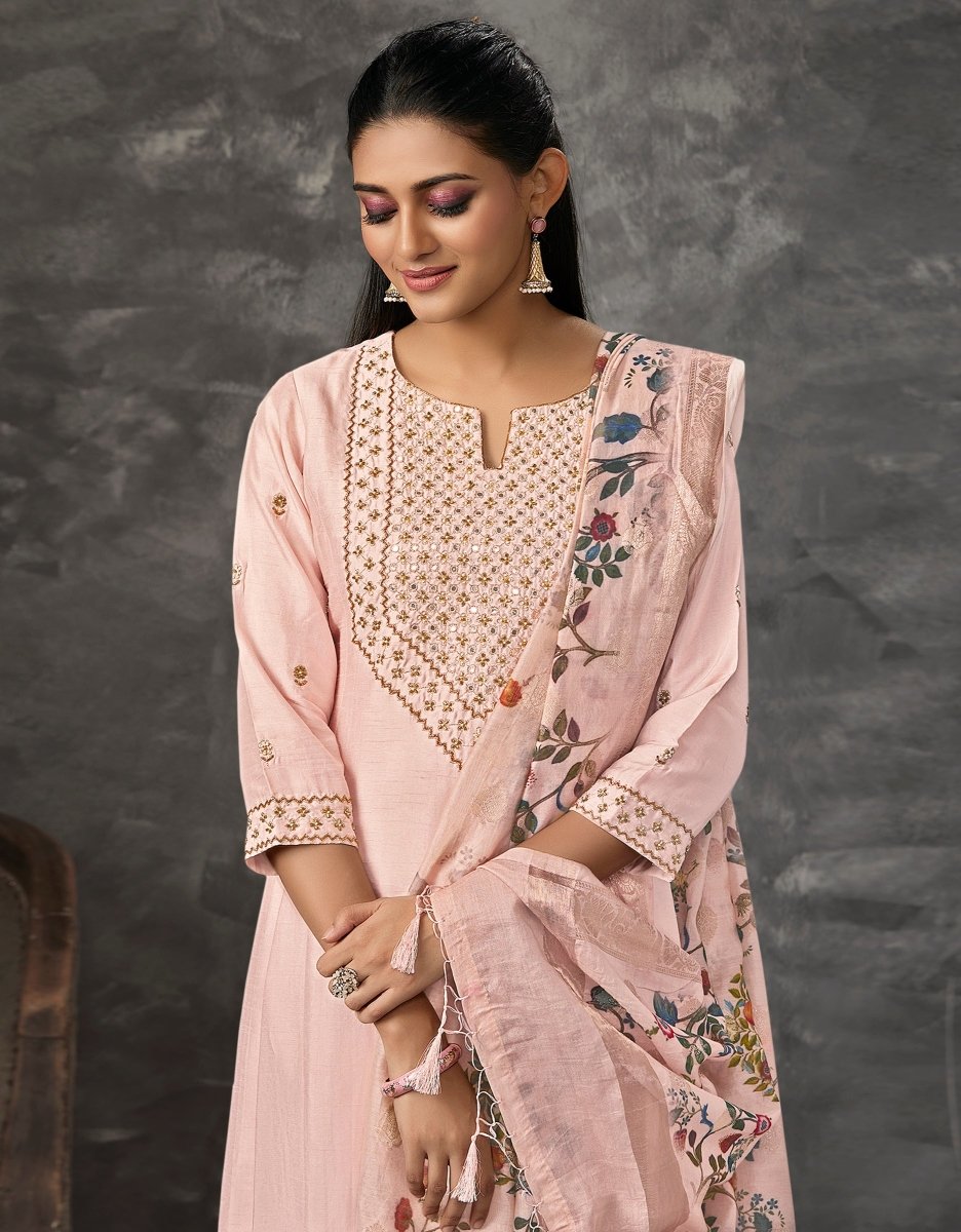 Pink Silk Aline Suit Set - Payal