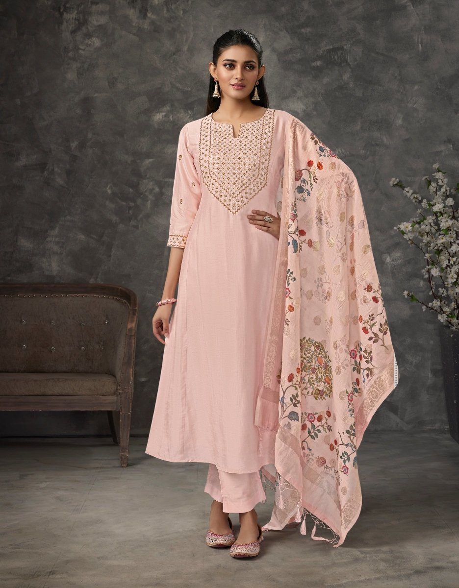 Pink Silk Aline Suit Set
