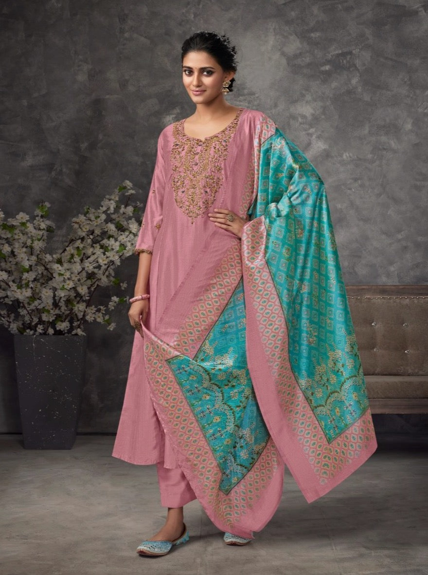 Pink Silk Flair Suit set - Payal