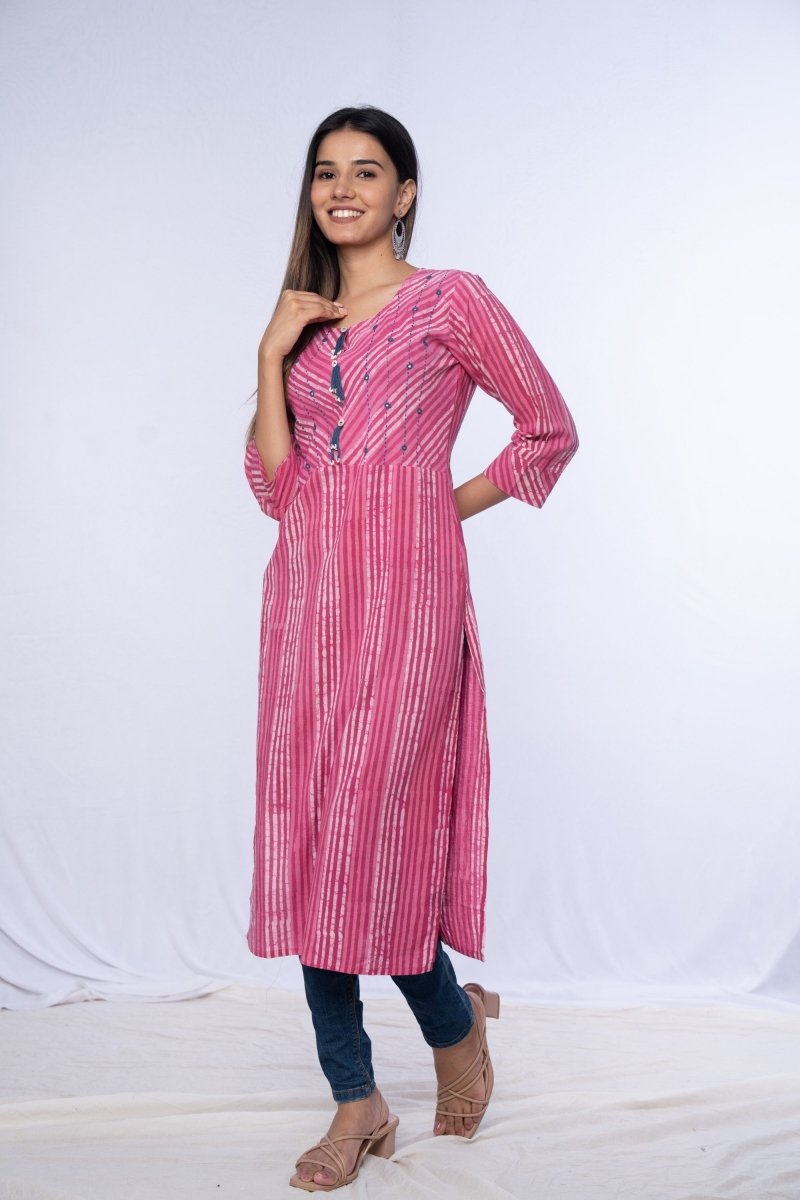 Pink Straight Handwork Kurta - Payal