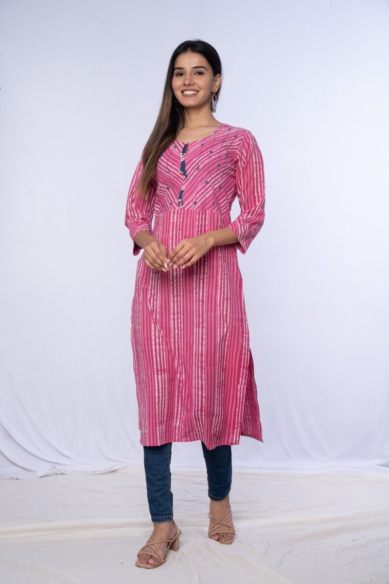 Pink Straight Handwork Kurta - Payal