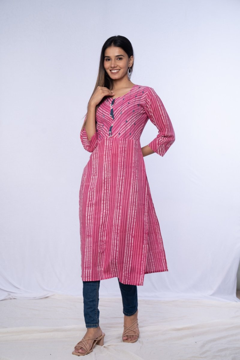 Pink Straight Handwork Kurta - Payal