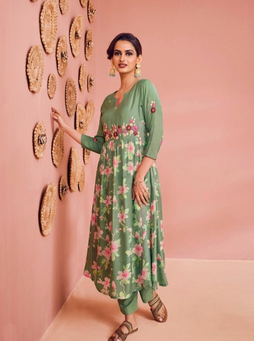 Pista Green Aline Kurta & Pent - Payal