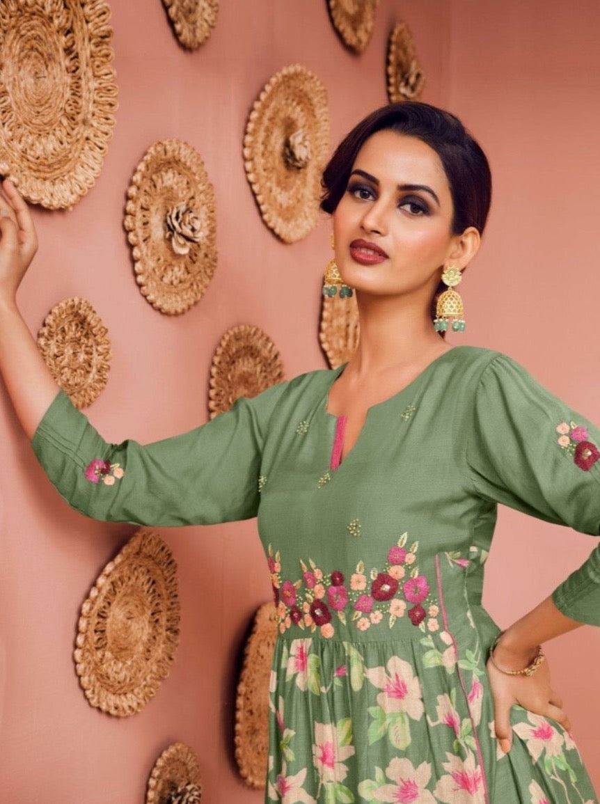 Pista Green Aline Kurta & Pent - Payal