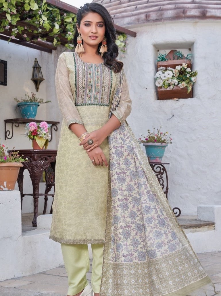 Pista Green Chanderi Straight Suit Set - Payal