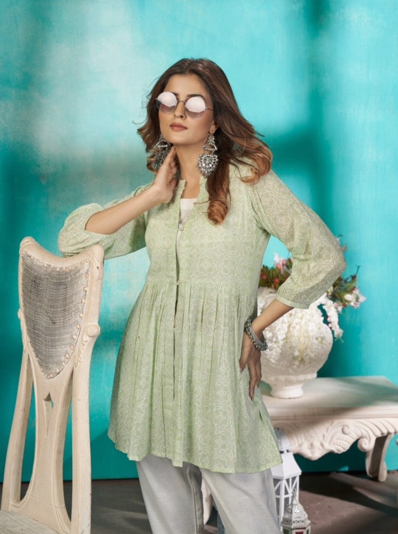 Printed Green Cotton Kurta set - Payal