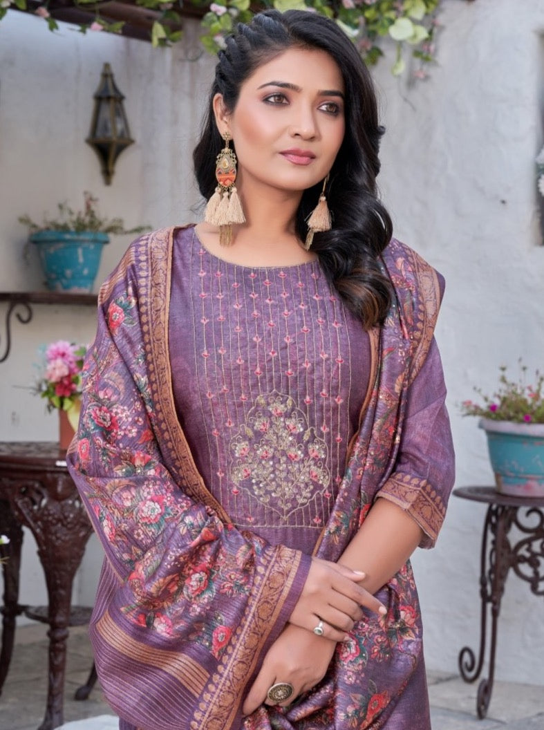 Purple Art Silk Straight Festive Suit Set - Payal