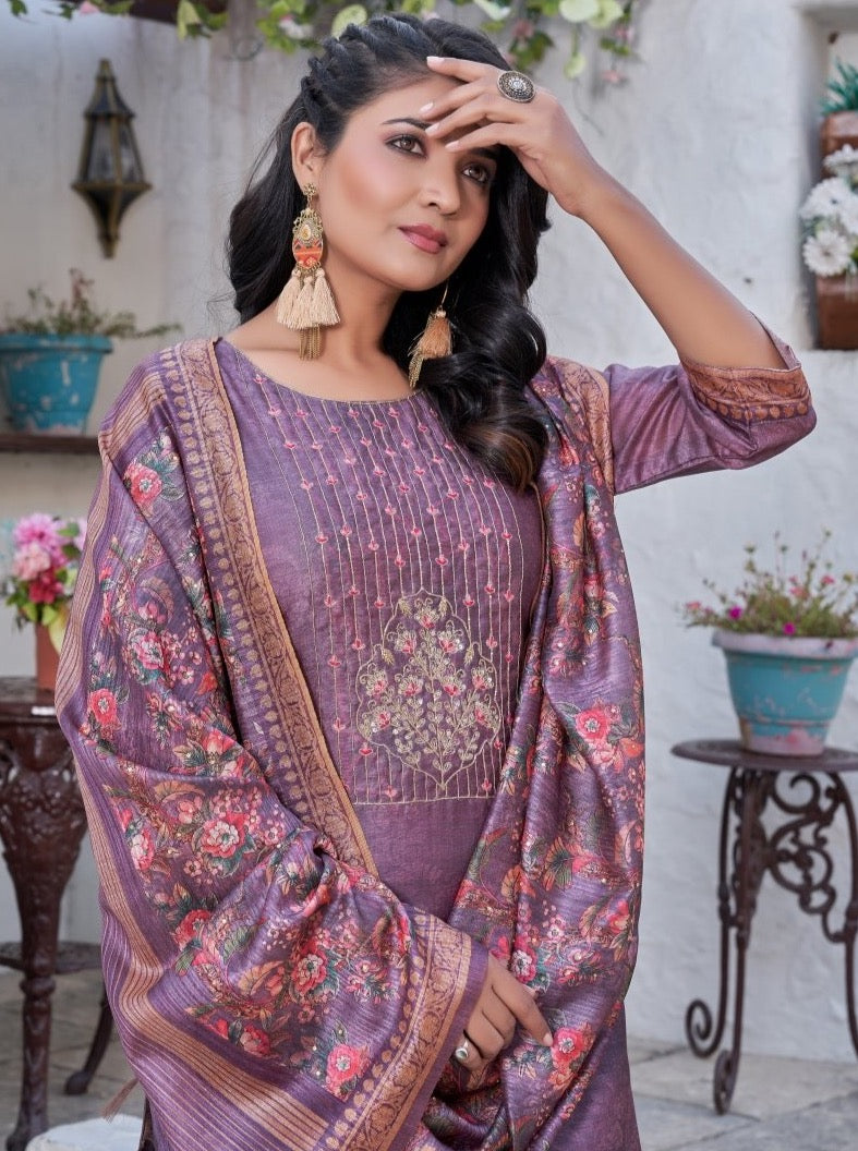 Purple Art Silk Straight Festive Suit Set - Payal
