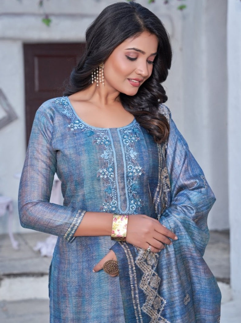 Rama Blue Art Silk Straight Suit Set - Payal