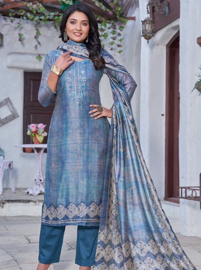 Rama Blue Art Silk Straight Suit Set - Payal