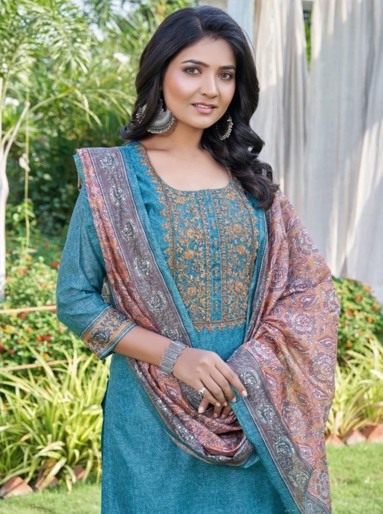 Rama Chanderi Straight Suit Set - Payal