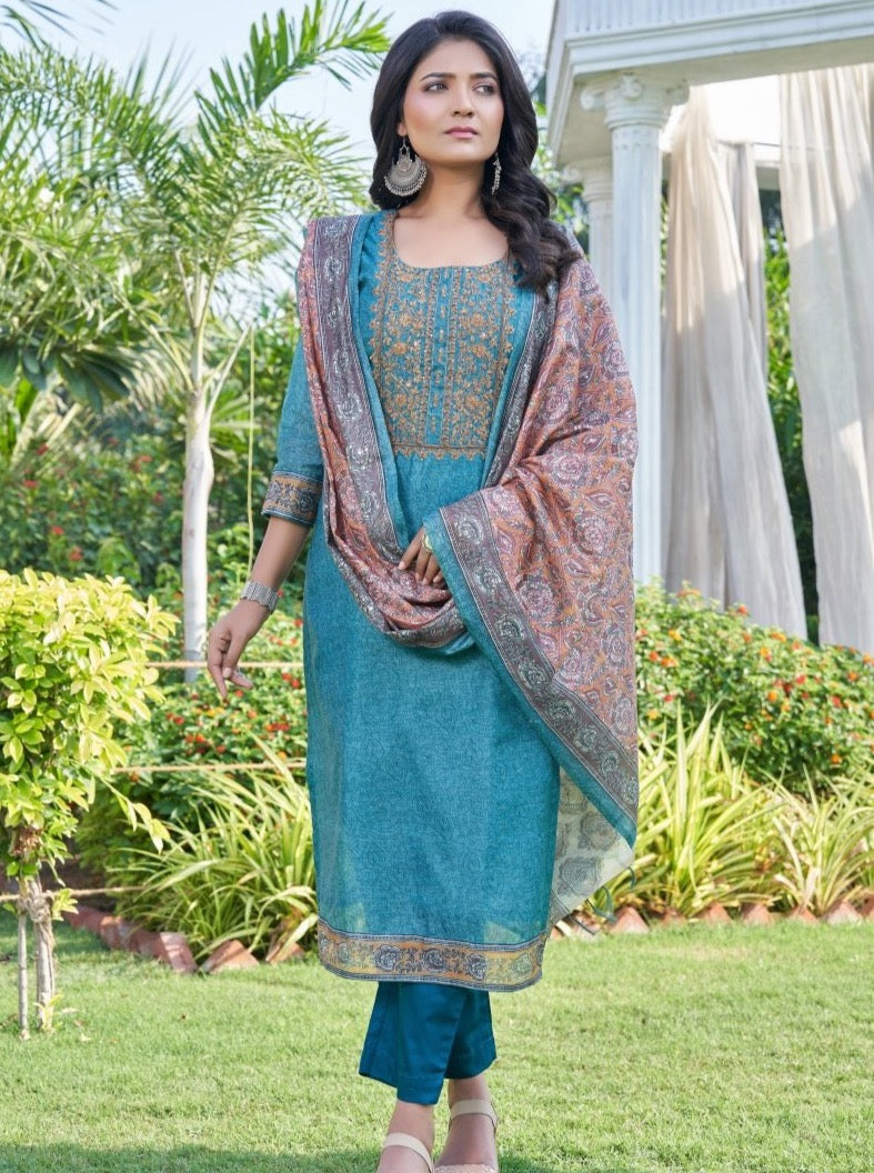 Rama Chanderi Straight Suit Set - Payal