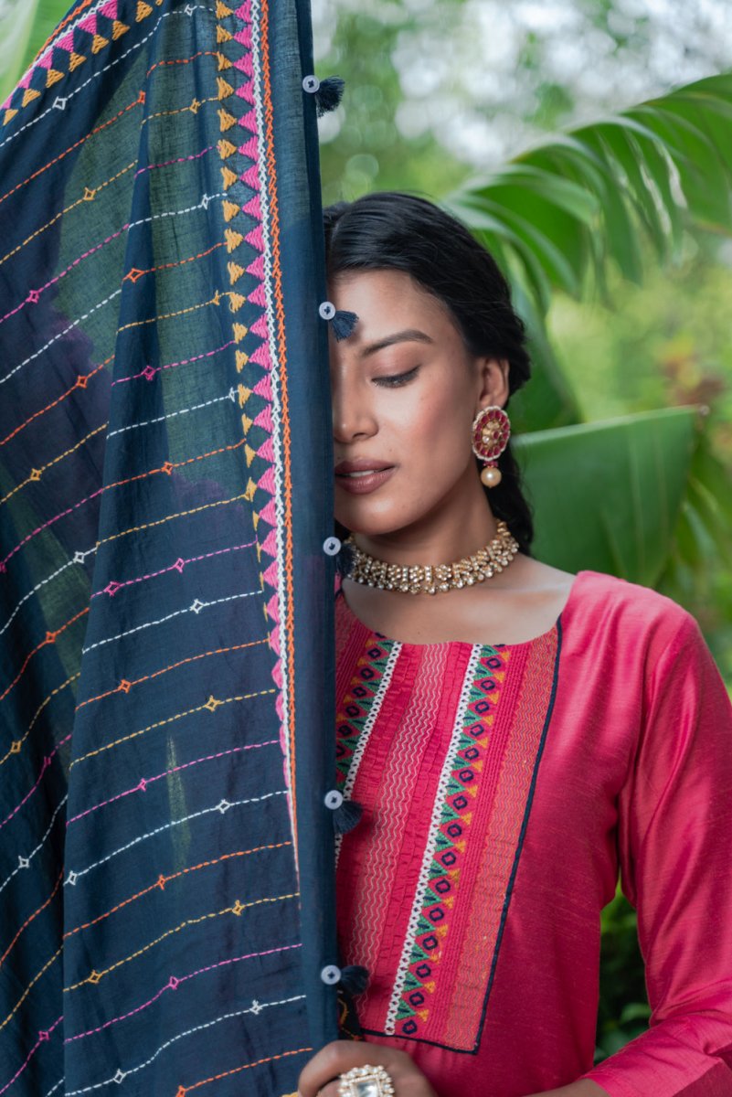 Red Modal Handwork Suit Set - Payal