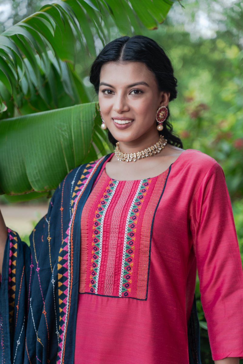 Red Modal Handwork Suit Set - Payal