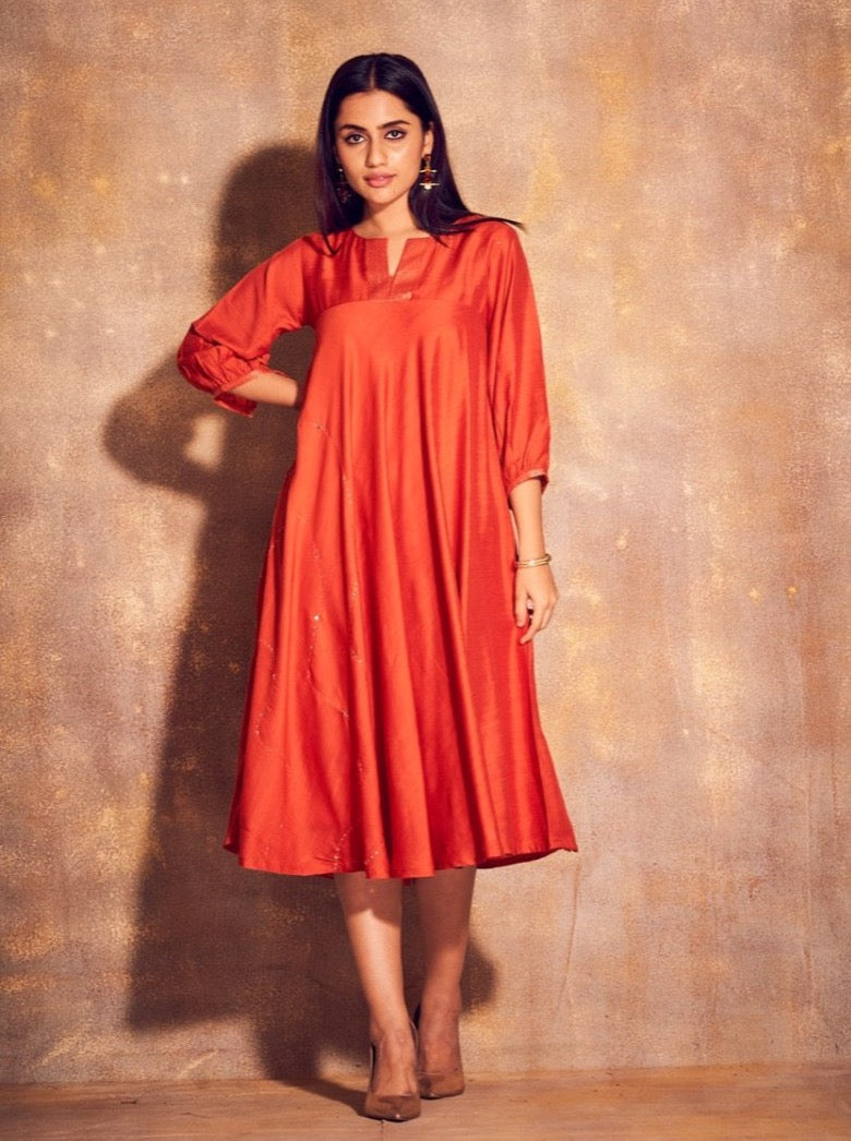 Rust Cotton A-Line Kurti - Payal