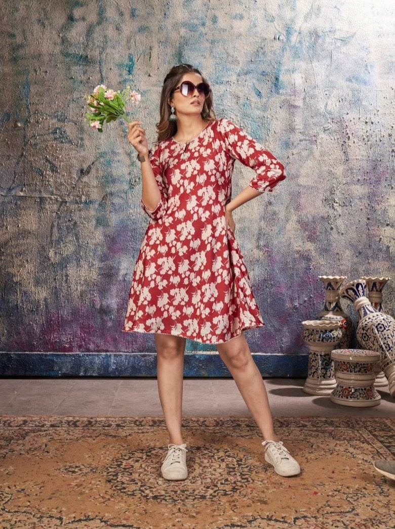 Rust Cotton Satin Kurta Dress - Payal