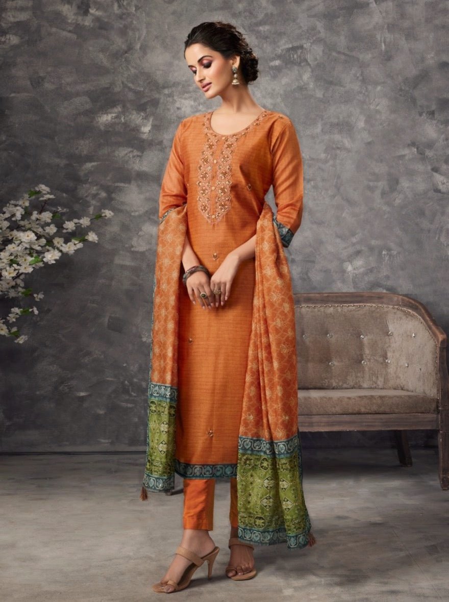 Rust Cotton Straight Suit Set - Payal