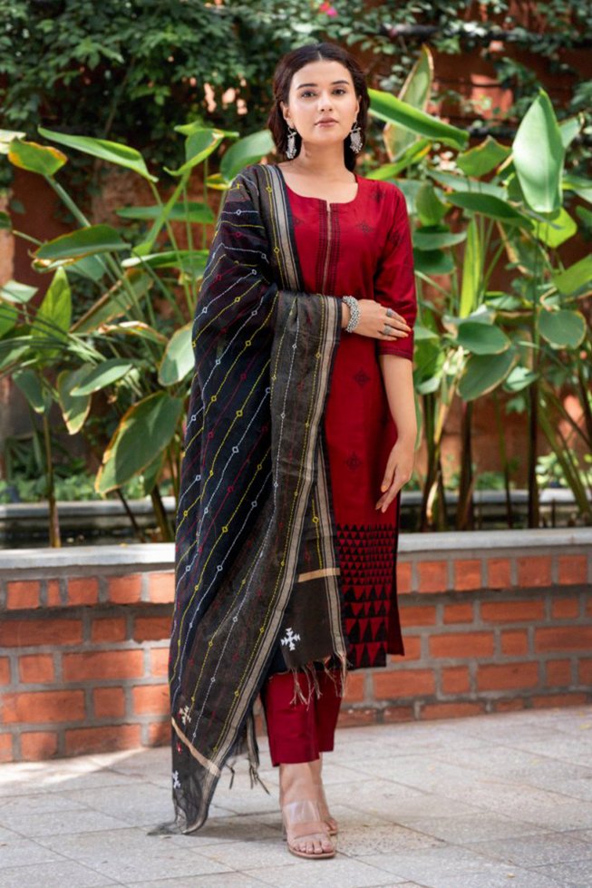 Silk Hand Block Printed Suit Set - Payal
