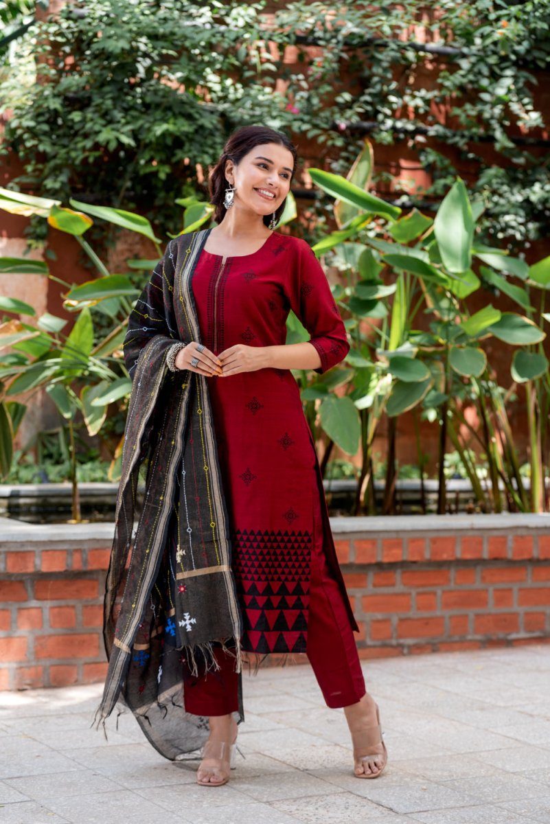 Silk Hand Block Printed Suit Set - Payal