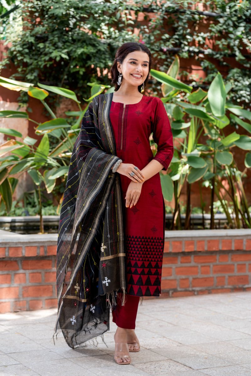 Silk Hand Block Printed Suit Set - Payal