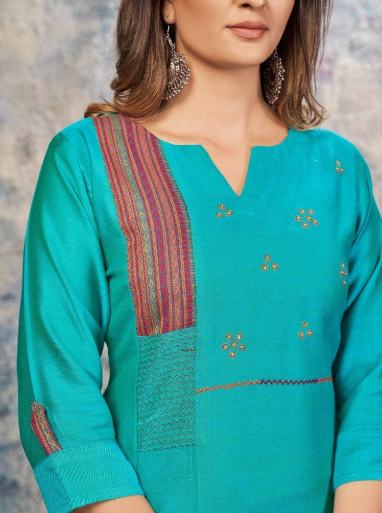 Sky Blue Cotton A-Line Casual Kurti - Payal