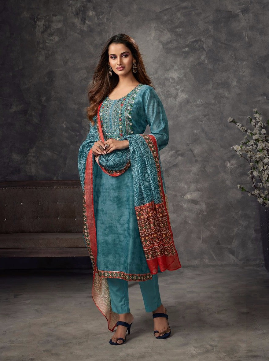 Sky Blue Straight Cut Suit Set - Payal