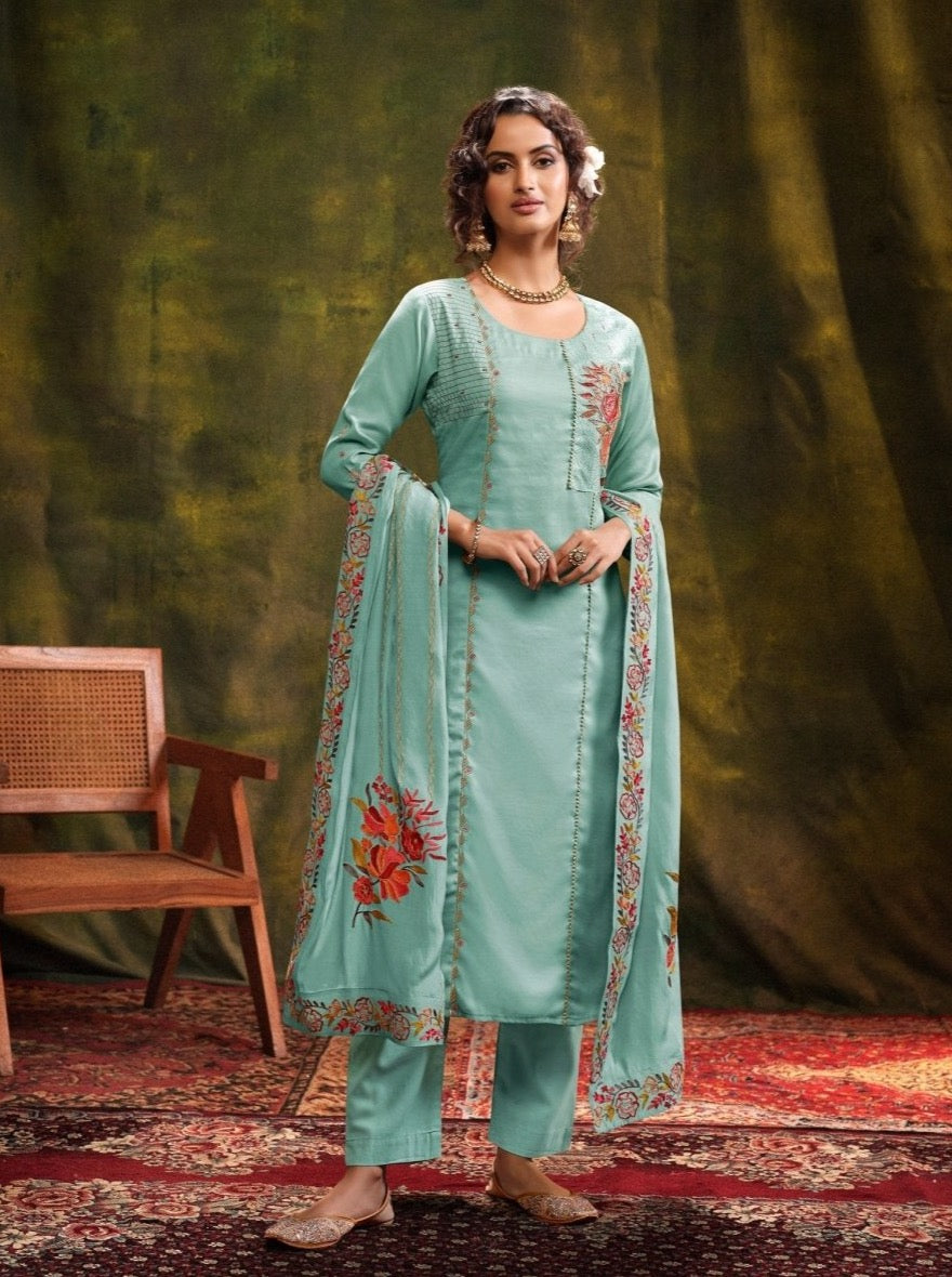 Sky Blue Straight Cut Suit Set - Payal