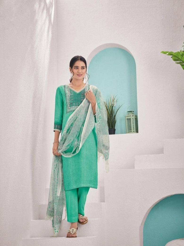 Turquoise Linen Suit Set - Payal