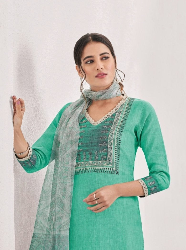 Turquoise Linen Suit Set - Payal
