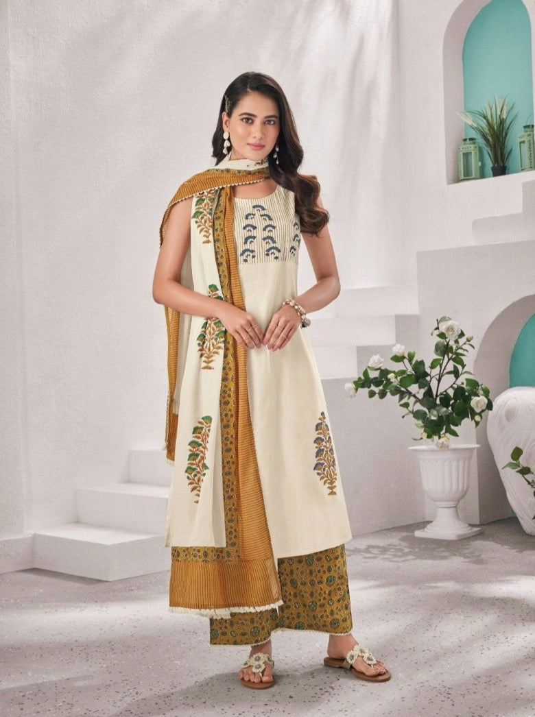 White and mustard suit set - Payal