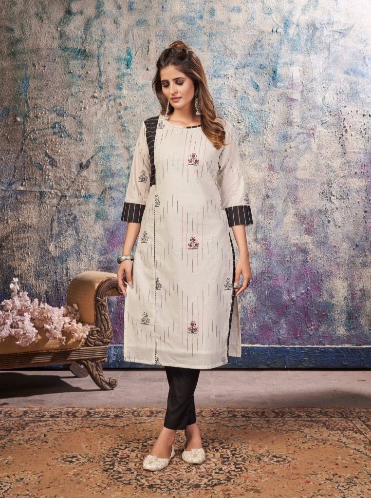 White Cotton Casual Straight cut Kurti - Payal
