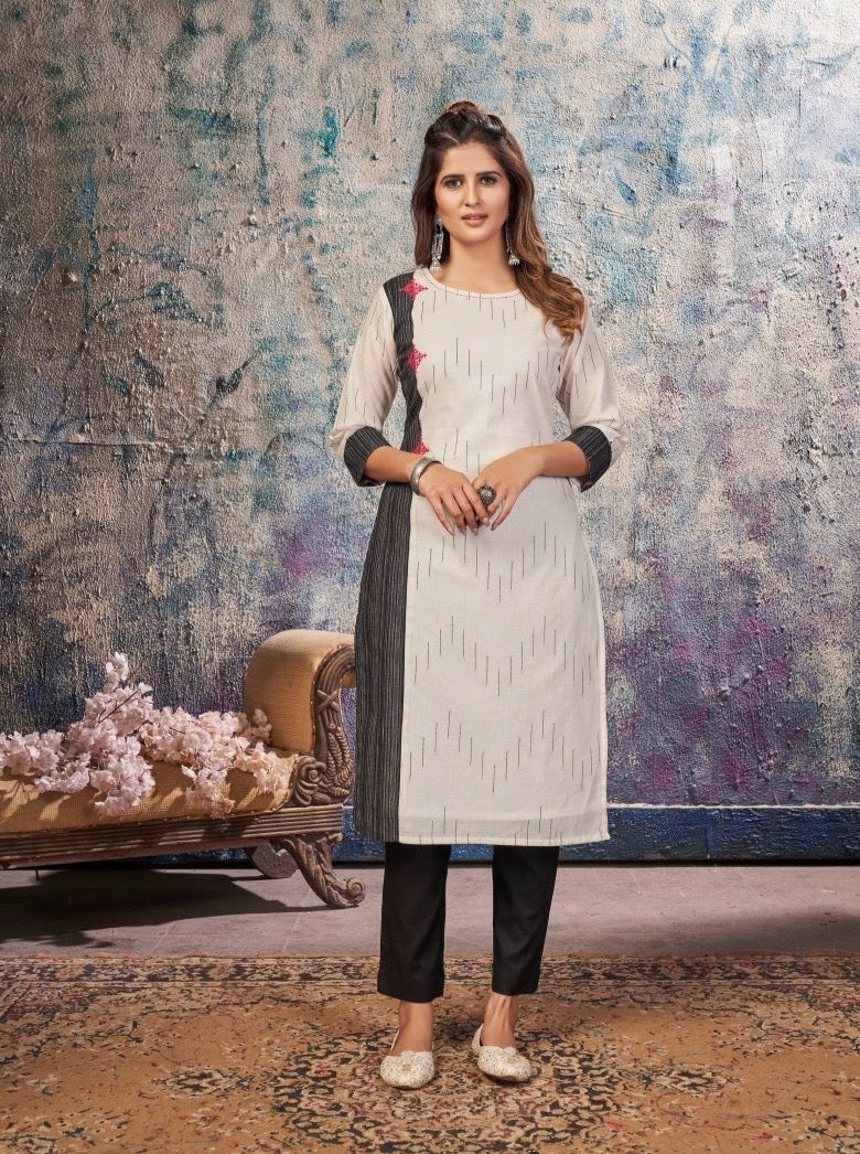 White Cotton Straight-cut Kurti - Payal