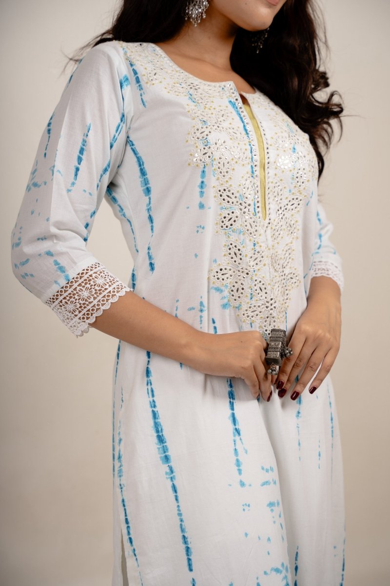 White Shibori Printed Festive Suit Set - Payal