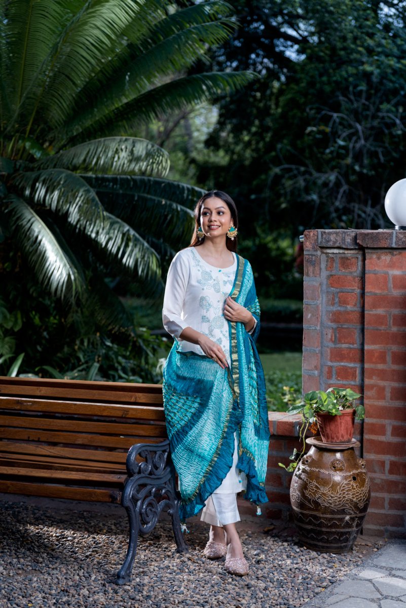 White Viscose Dola Silk Suit Set - Payal