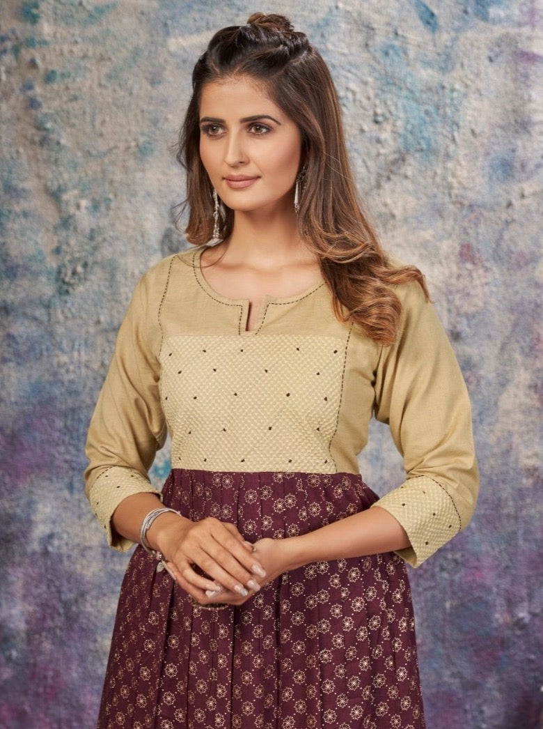 Wine Mal Mal Pleated Kurta set - Payal