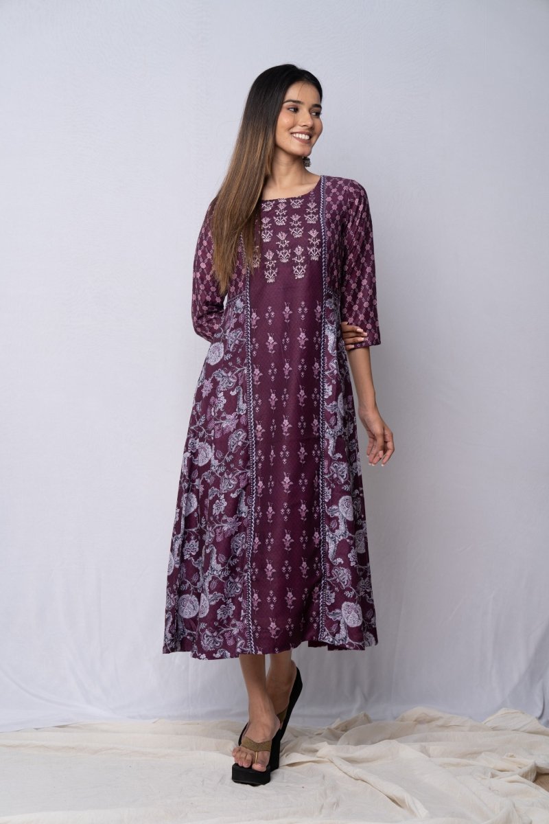 WOK Festive Printed Panelled Dress - Payal