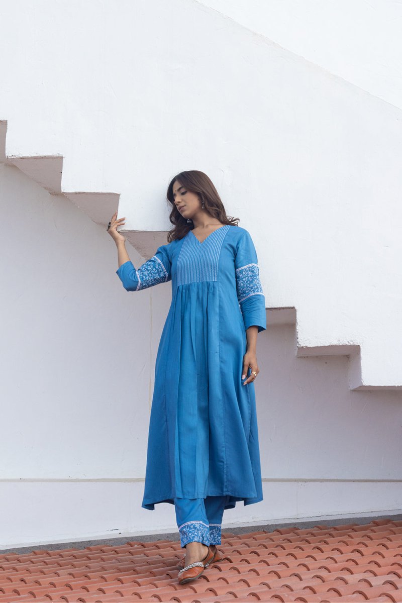 WOK Flared Embroidered Kurta Set - Payal