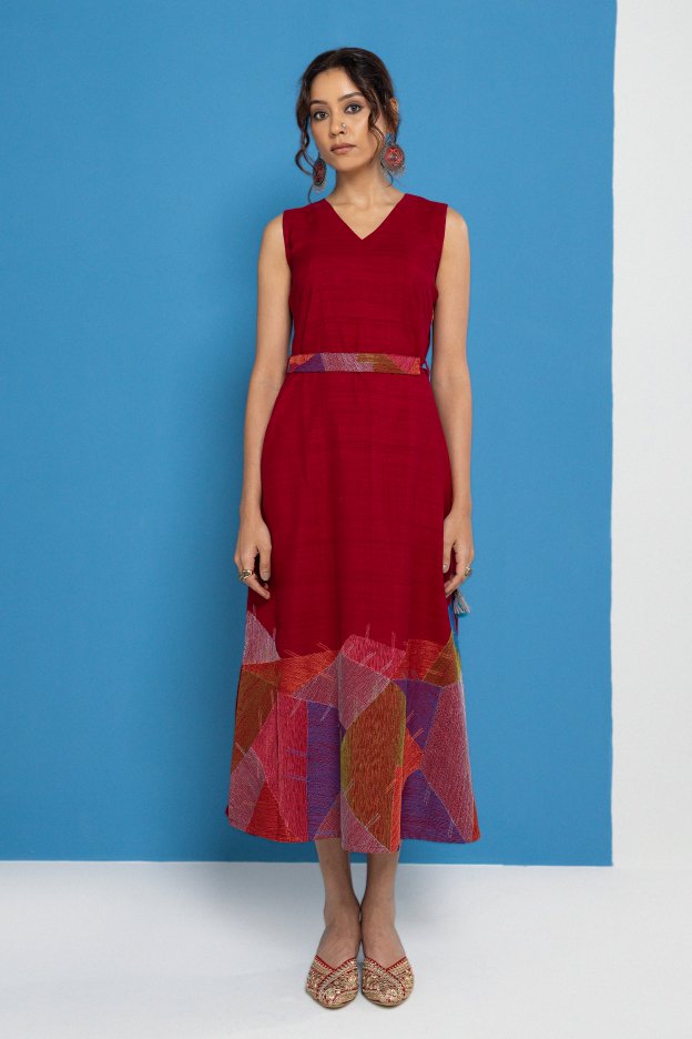 WOK Multicolor Embroidered Aline Dress - Payal