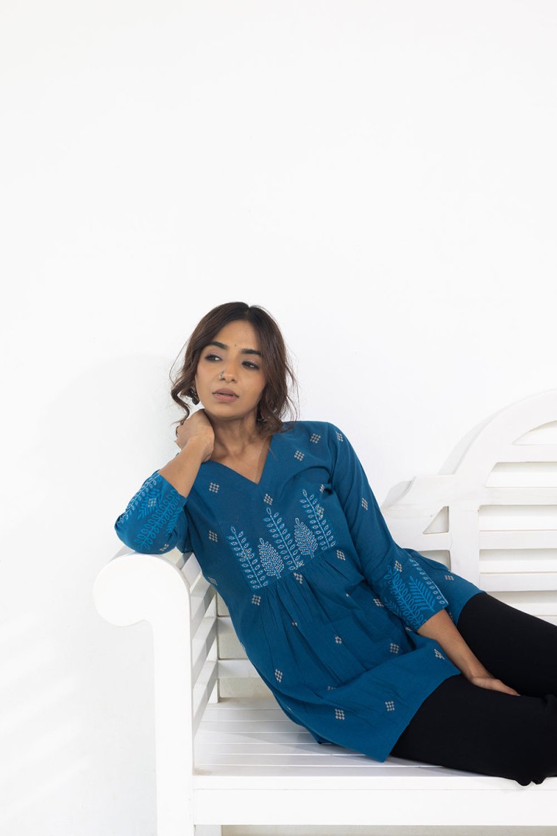 WOK Pleated Jcquard Short Top - Payal