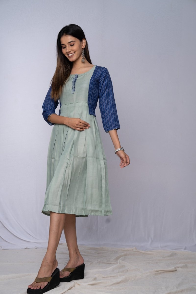 WOK Pleated Kurti Dress with attached Jacket - Payal