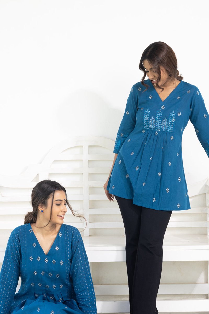 WOK Pleated Panelled Kurti Top - Payal