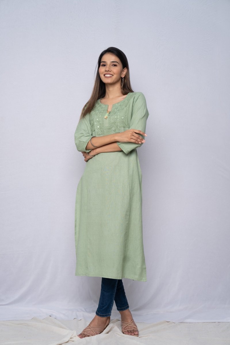 WOK Straight Embroidered Kurta - Payal