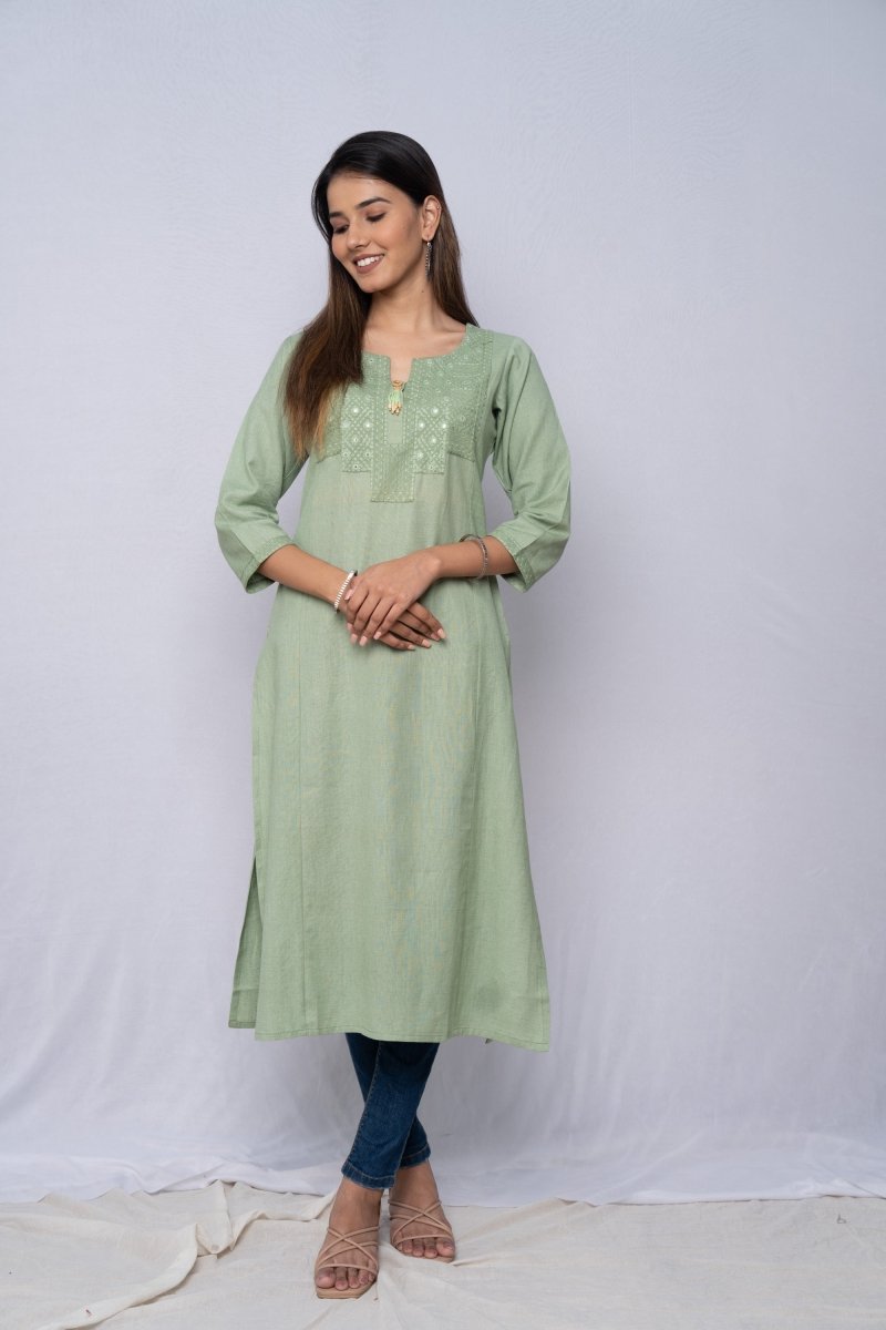 WOK Straight Embroidered Kurta - Payal