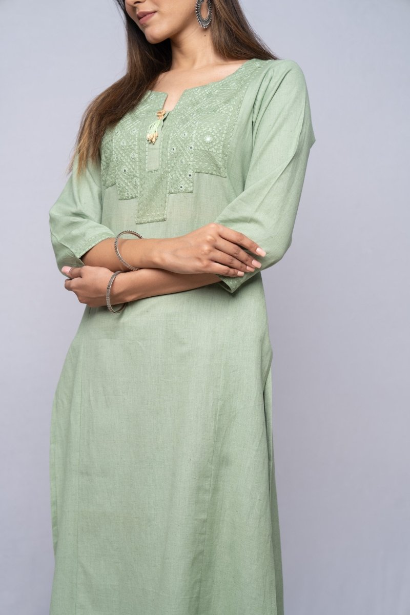 WOK Straight Embroidered Kurta - Payal