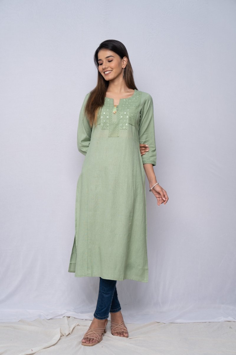 WOK Straight Embroidered Kurta - Payal