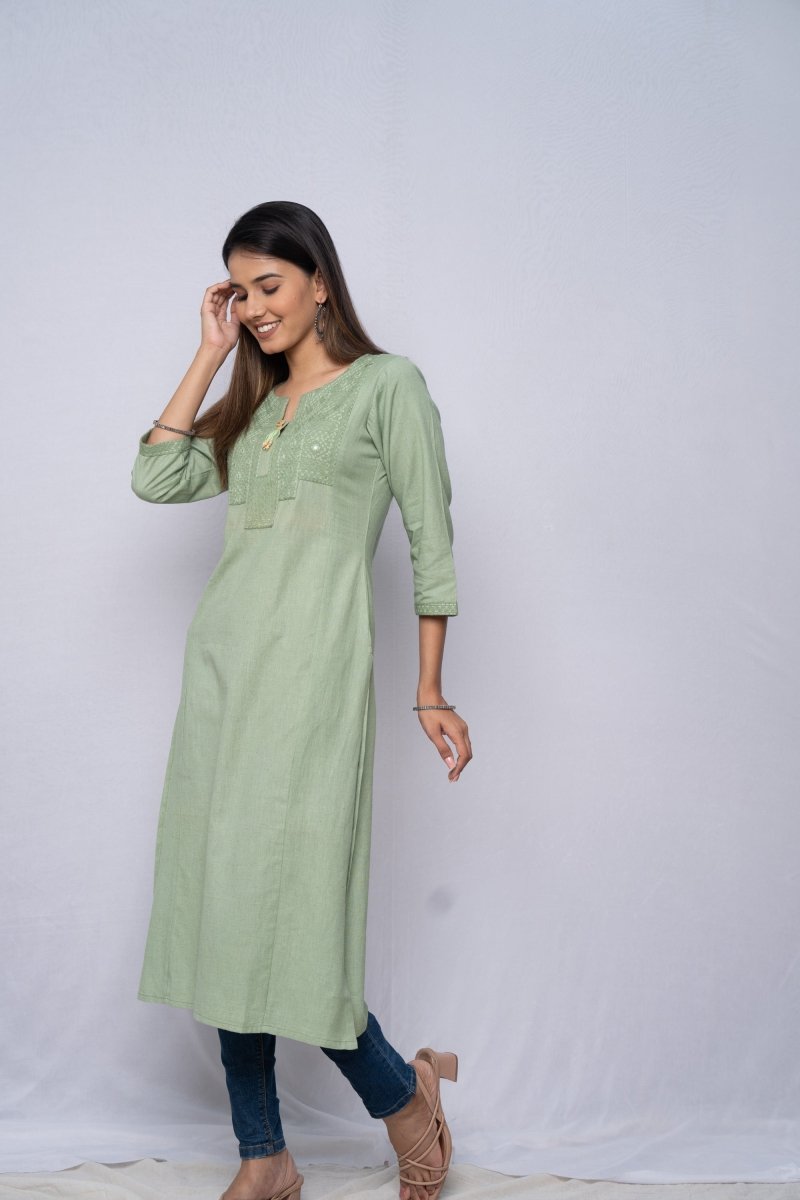 WOK Straight Embroidered Kurta - Payal