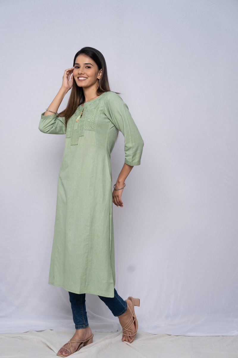 WOK Straight Embroidered Kurta - Payal